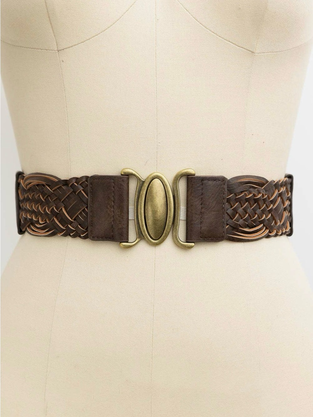 Vegan NWT Leto Oval Buckle Braided Elastic Belt Bohemian cruelty free dark brown